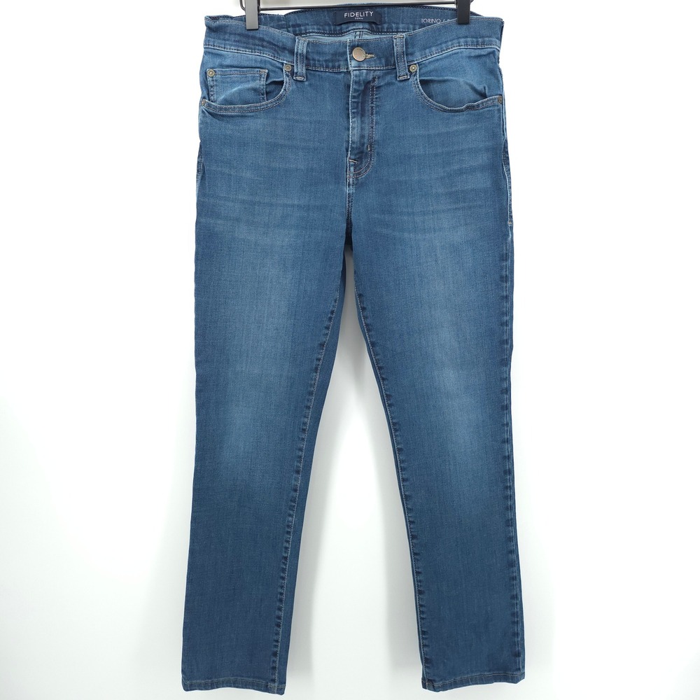 Fidelity Mens Jeans Torino 32 Blue Slim Straight Stretch Denim Luxury Casual